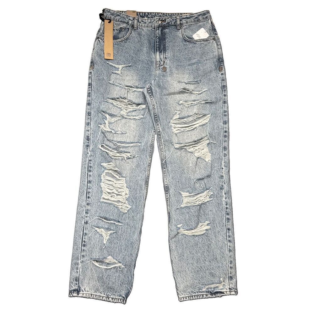 Ksubi Brooklyn Karma Trashed Sky Cell Jeans 32 Straight Distressed Cotton Womens
